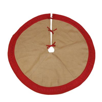 Burlap Merry Christmas Tree Skirt - Red Trim whole product