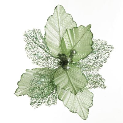 Mesh and Shiny Mint Poinsettia Flower Clip