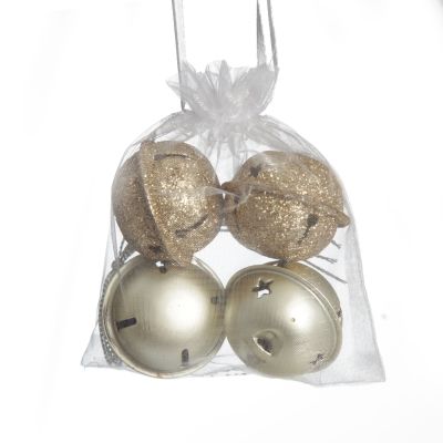 Mixed Finish Gold 4cm Jingle Bell Decorations - Bag of 4