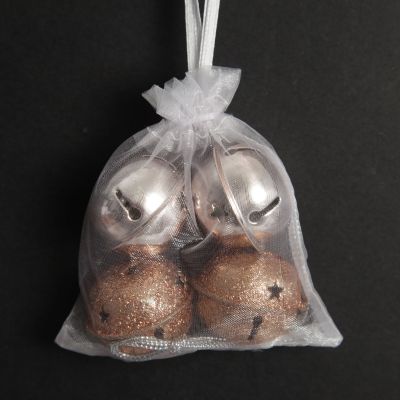 Mixed Finish Rose Gold 4cm Jingle Bell Decorations - Bag of 4