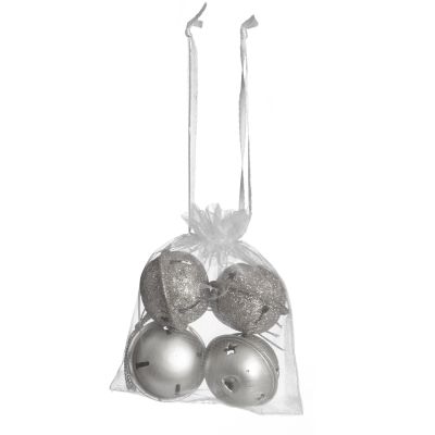 Mixed Finish Silver 4cm Jingle Bell Decorations - Bag of 4