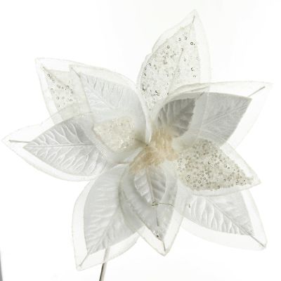 Mixed Petal White Poinsettia Flower Stem