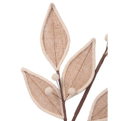 Natural Burlap Leaf Stem With Ivory Trim