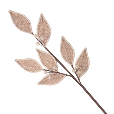 Natural Burlap Leaf Stem With Ivory Trim