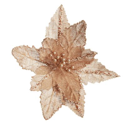 Natural Burlap Poinsettia Flower Clip with Beads