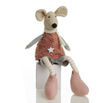 Natural Calico Fabric Boy Mouse Grey and Pink whole product