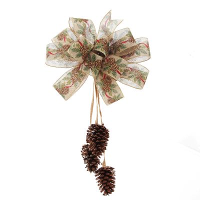 Natural Pinecone and Fir Wired Ribbon Bow 