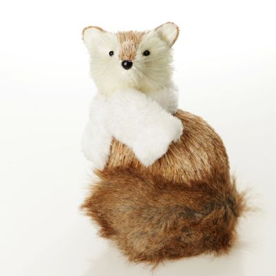 Natural Sisal Fox with white fluffy scarf
