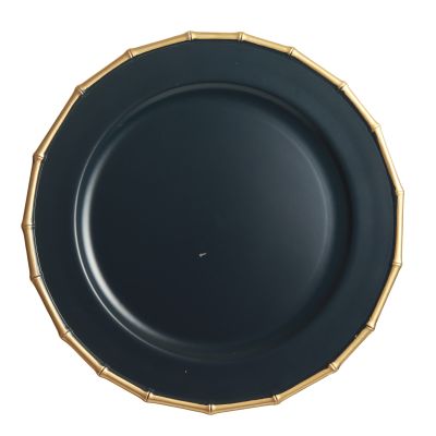 Navy Charger Plate with Gold Bamboo Pattern Trim