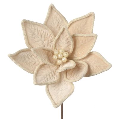 Nude Poinsettia Flower Stem With Ivory Rope Trim