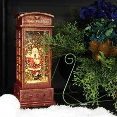 Light Up Musical Telephone Booth with Santa Christmas Ornament