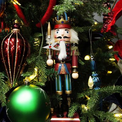 Red Jacket Nutcracker with Staff Christmas Ornament - Large