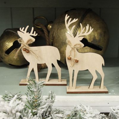 Pair of Wooden Reindeer Cutout Ornaments