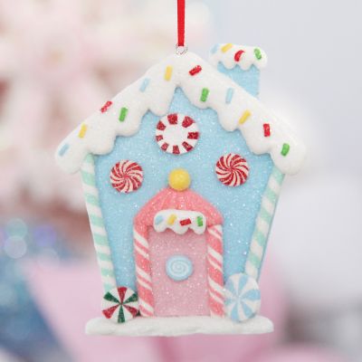Pastel Blue Candy Gingerbread House Tree Decoration