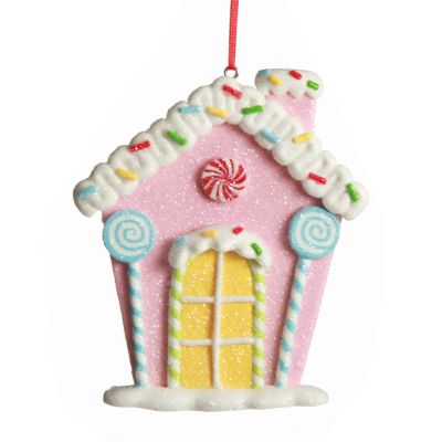 Pastel Pink Candy Gingerbread House Tree Decoration