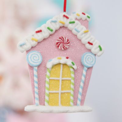 Pastel Pink Candy Gingerbread House Tree Decoration