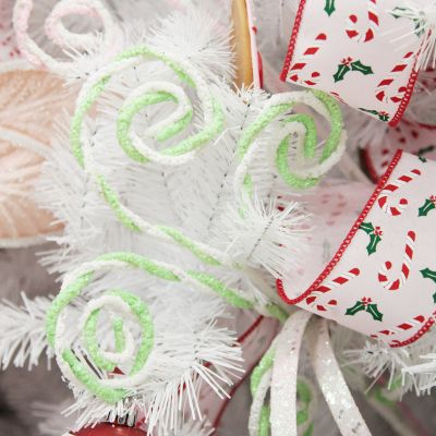Mint and White Chenille Stick Candy Cane Christmas Pick