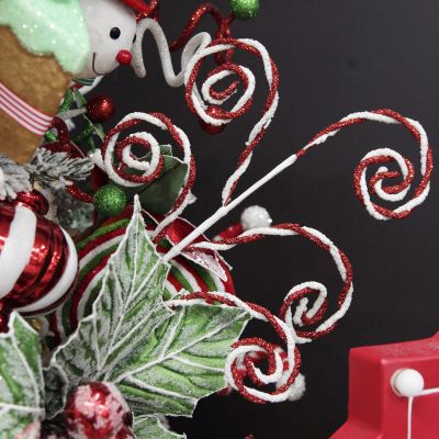 Red and White Chenille Stick Candy Cane Christmas Pick