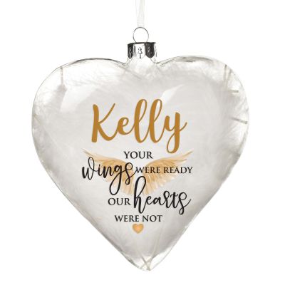 Personalised White Feather Glass Heart - Your Wings Were Ready