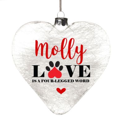 Personalised Dog Glass Heart - Love is a Four Legged Word