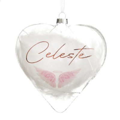 Personalised Angel WIngs Feather Glass Heart