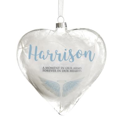 Personalised Angel WIngs Feather Glass Heart