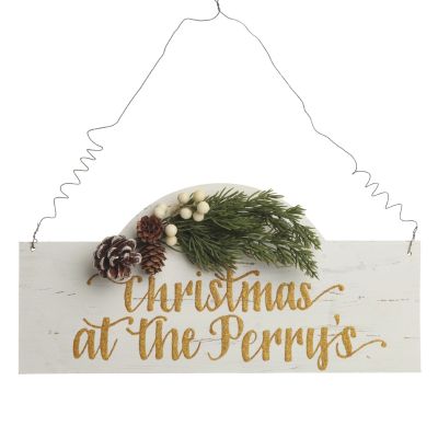 Personalised Arched Country Christmas Wood Plaque with White Berry