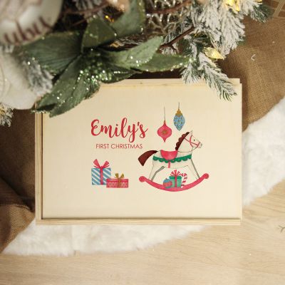 Personalised Printed Wooden Christmas Eve Box - Rocking Horse