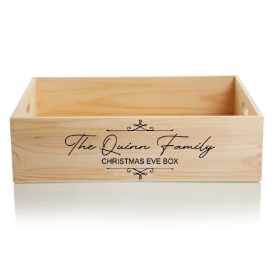 Personalised Christmas Eve Wooden Crate - Scroll Design