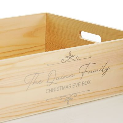 Personalised Christmas Eve Wooden Crate - Scroll Design