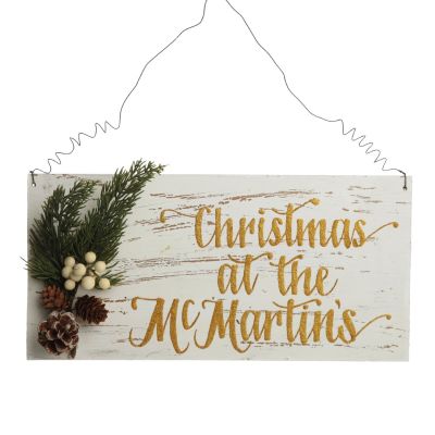 Personalised Country Christmas Wood Plaque with White Berry