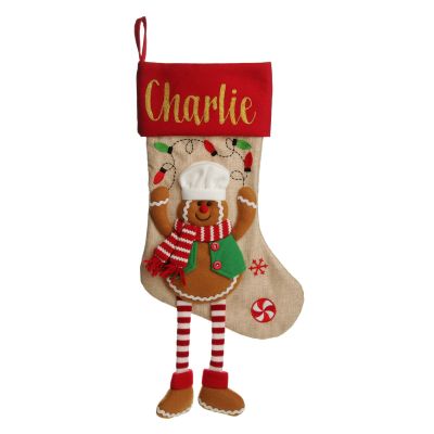 Personalised Gingerbread Boy Christmas Stocking with Dangly Legs