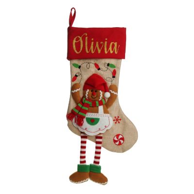 Personalised Gingerbread Girl Christmas Stocking with Dangly Legs