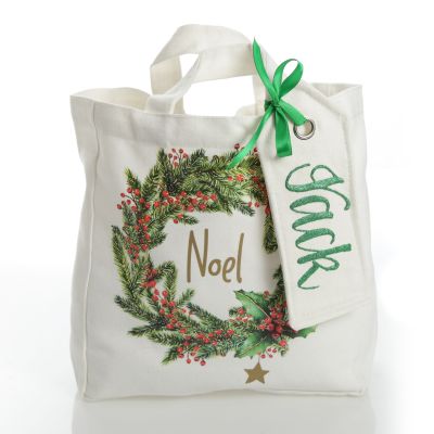 Personalised Noel Christmas Wreath Tote Bag