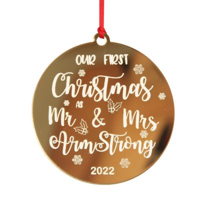 Personalised Our First Christmas as Mr and Mrs Etched Decoration