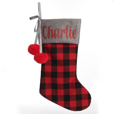 Personalised Red and Black Buffalo Check Christmas Stocking