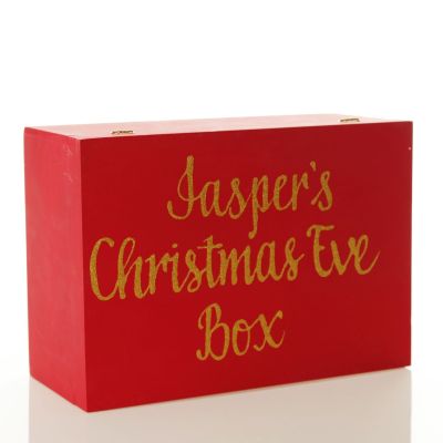 Personalised Red Wooden Christmas Eve Keepsake Box