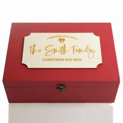 Personalised Wooden Christmas Eve Box with Family Est. Plaque