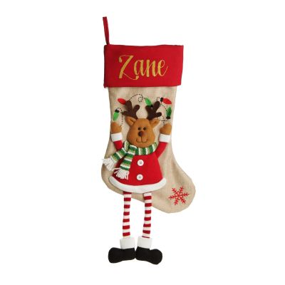 Personalised Reindeer Christmas Stocking with Dangly Legs