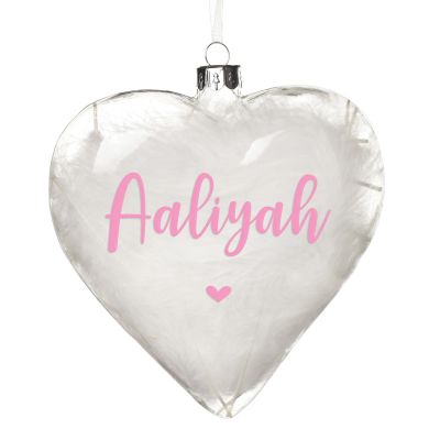 Personalised White Feather Glass Heart
