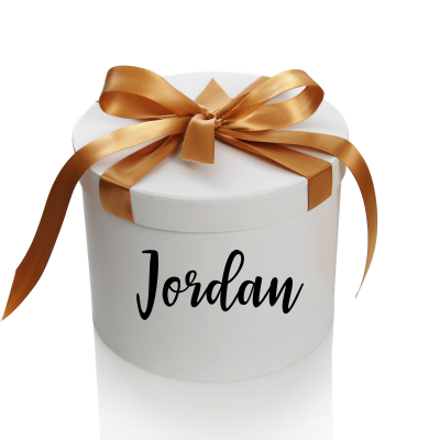 Personalised White Round Gift Box with Gold Ribbon Bow