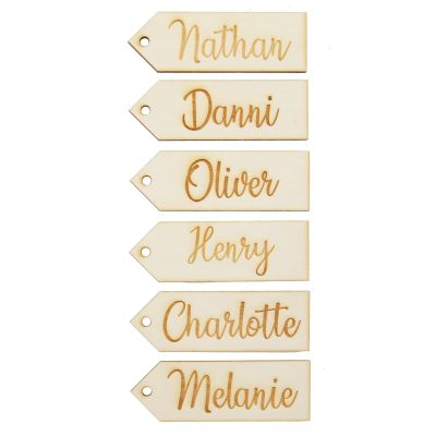 Personalised Wooden Etched Name Tags - Set of 6