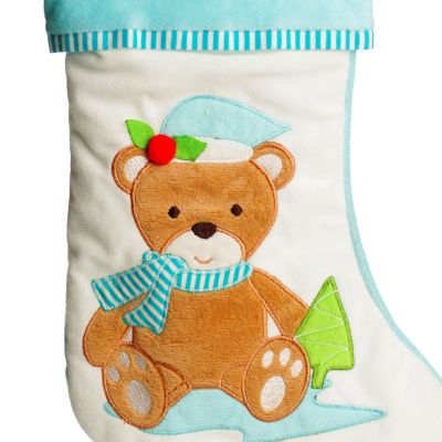 Personalised Baby Blue Teddy Bear Christmas Stocking