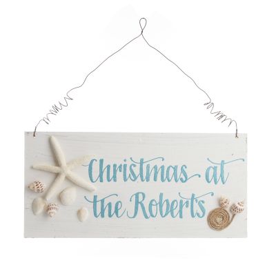Personalised Beach Christmas Wood Plaque 