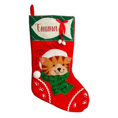 Personalised Cat with Fish Christmas Stocking
