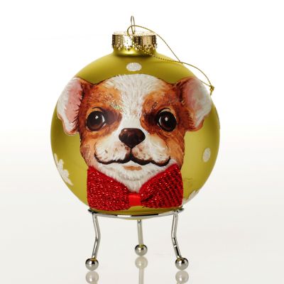Personalised Chihuahua Dog with Red Bow Tie Lime Christmas Bauble