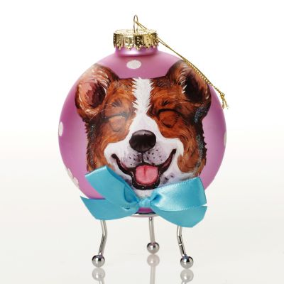 Personalised Corgi Dog with Bow Pink Chrismas Bauble