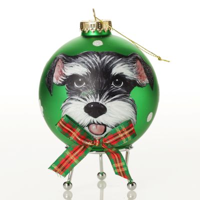 Personalised Dog with Bow Tie Green Christmas Bauble