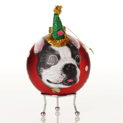 Personalised Dog with Party Hat Red Christmas Bauble