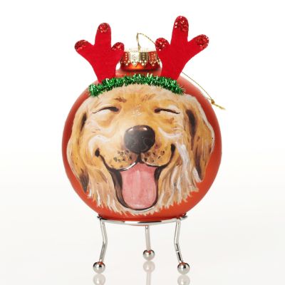 Personalised Dog with Reindeer Ears Copper Christmas Bauble
